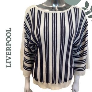 Liverpool Boatneck Sweater | Nautical Stripe Pullover | Navy Cream | Size XS